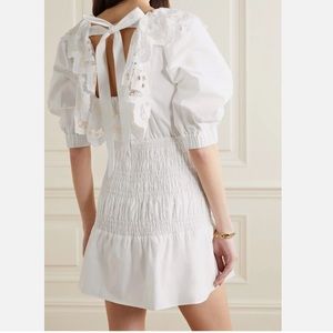 SELF-PORTRAIT Shirred broderie anglaise cotton-poplin mini dress US0